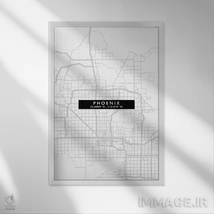 تابلو دکوراتیو Arizona City Map Minimal Style,نقشه مینیمال شهر فینیکس… اثر وال دکور ادیکت - نمای قابدار سفید