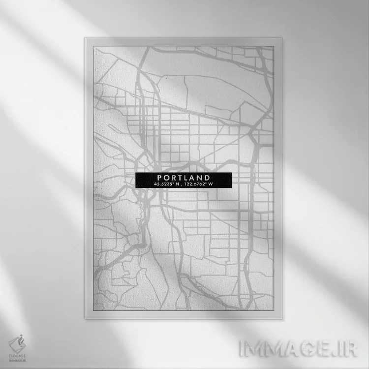 تابلو دکوراتیو Oregon City Map Minimal Style,نقشه مینیمال شهر پورتلند… اثر وال دکور ادیکت - نمای قابدار سفید