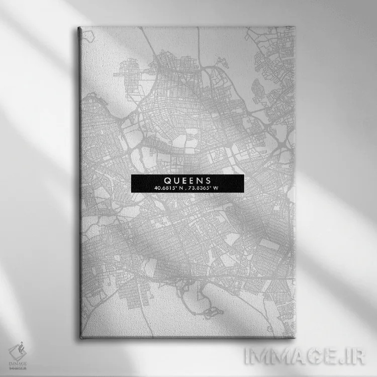 تابلو دکوراتیو New York City Map Minimal Style,نقشه مینیمال منطقه کوئین… اثر وال دکور ادیکت - نمای روبهرو روی دیوار