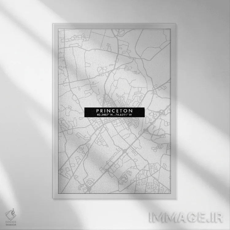تابلو دکوراتیو New Jersey City Map Minimal Style,نقشه مینیمال شهر پرینس… اثر وال دکور ادیکت - نمای قابدار سفید