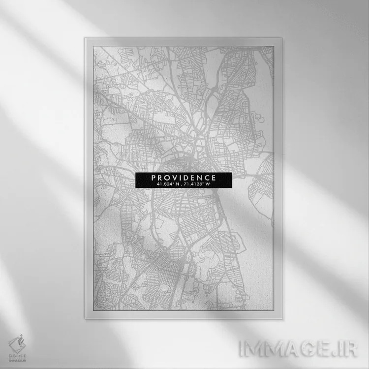 تابلو دکوراتیو Rhode Island City Map Minimal Style,نقشه مینیمال شهر پرو… اثر وال دکور ادیکت - نمای قابدار سفید