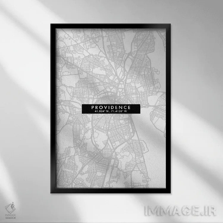 تابلو دکوراتیو Rhode Island City Map Minimal Style,نقشه مینیمال شهر پرو… اثر وال دکور ادیکت - نمای قابدار مشکی