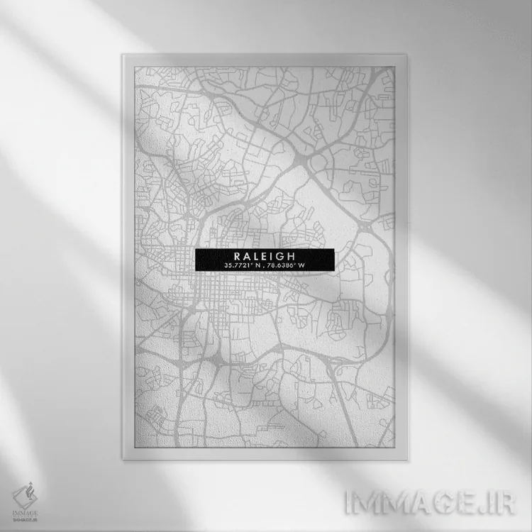 تابلو دکوراتیو North Carolina City Map Minimal Style,نقشه مینیمال شهر ر… اثر وال دکور ادیکت - نمای قابدار سفید