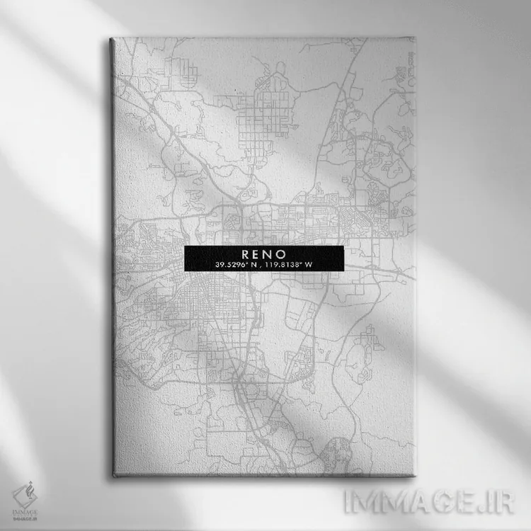 تابلو دکوراتیو Nevada City Map Minimal Style,نقشه مینیمال شهر رینو، نوا… اثر وال دکور ادیکت - نمای روبهرو روی دیوار