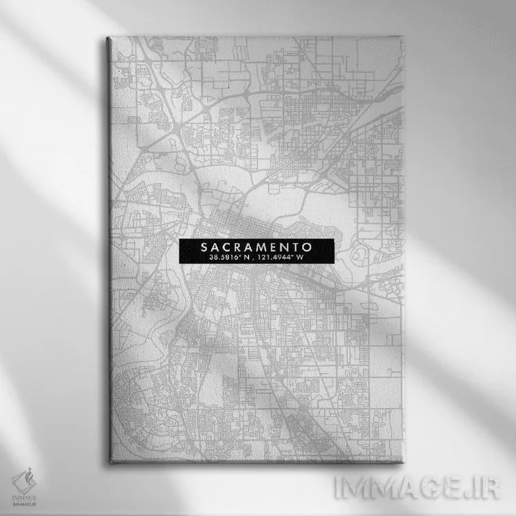تابلو دکوراتیو California City Map Minimal Style,نقشه مینیمال شهر ساکرا… اثر وال دکور ادیکت - نمای روبهرو روی دیوار