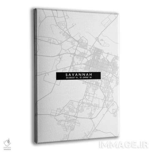 تابلو دکوراتیو Georgia City Map Minimal Style,نقشه مینیمال شهر ساوانا… اثر وال دکور ادیکت - نمای پرسپکتیو محصول