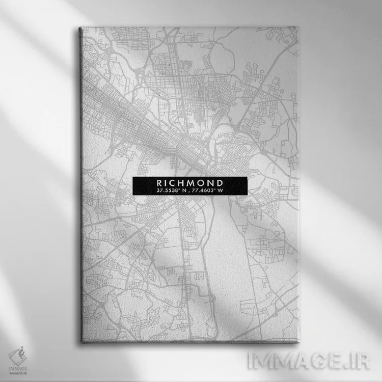 تابلو دکوراتیو Virginia City Map Minimal Style,نقشه مینیمال شهر ریچموند… اثر وال دکور ادیکت - نمای روبهرو روی دیوار