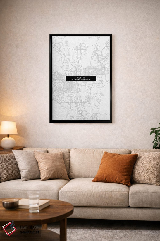 تابلو دکوراتیو Nevada City Map Minimal Style,نقشه مینیمال شهر رینو، نوا… اثر وال دکور ادیکت - D4B