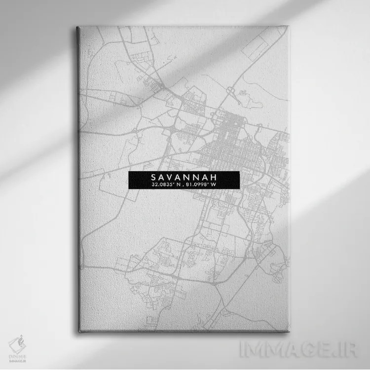 تابلو دکوراتیو Georgia City Map Minimal Style,نقشه مینیمال شهر ساوانا… اثر وال دکور ادیکت - نمای روبهرو روی دیوار