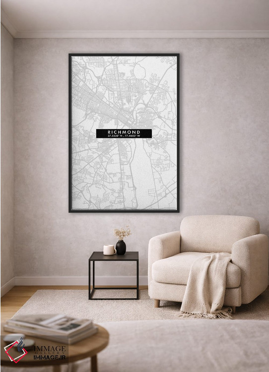 تابلو دکوراتیو Virginia City Map Minimal Style,نقشه مینیمال شهر ریچموند… اثر وال دکور ادیکت - D2B