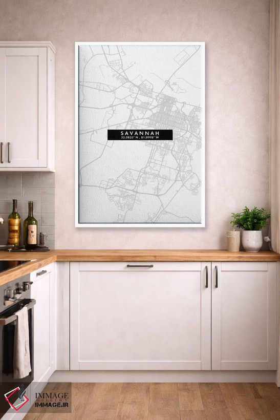 تابلو دکوراتیو Georgia City Map Minimal Style,نقشه مینیمال شهر ساوانا… اثر وال دکور ادیکت - D3W