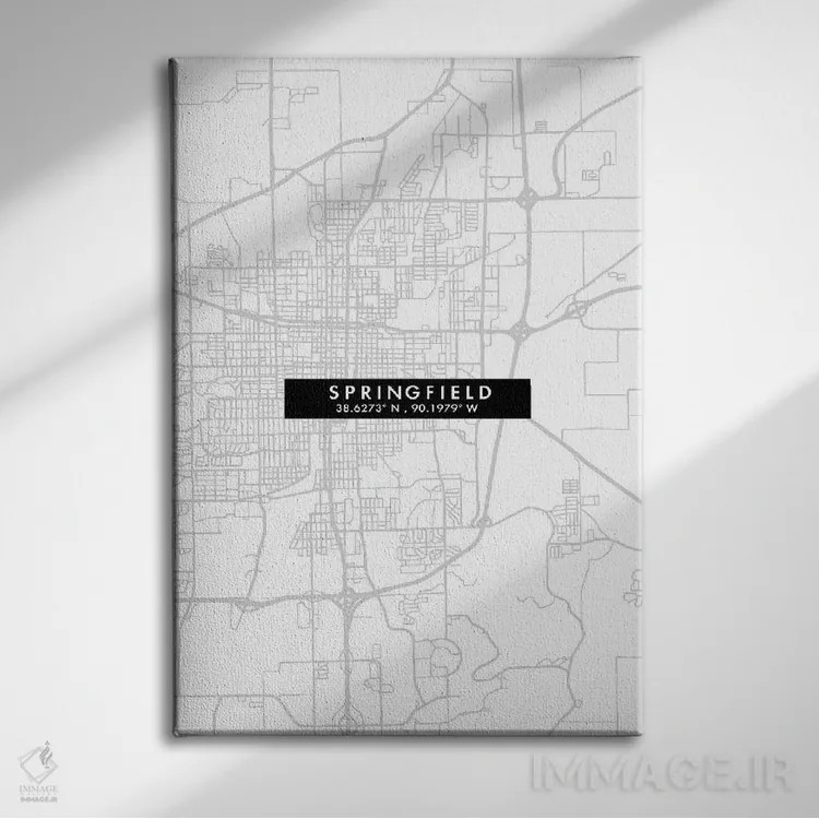تابلو دکوراتیو Illinois City Map Minimal Style,نقشه مینیمال شهر اسپرینگ… اثر وال دکور ادیکت - نمای روبهرو روی دیوار