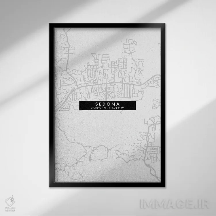 تابلو دکوراتیو Arizona City Map Minimal Style,نقشه مینیمال شهر سدونا، آ… اثر وال دکور ادیکت - نمای قابدار مشکی