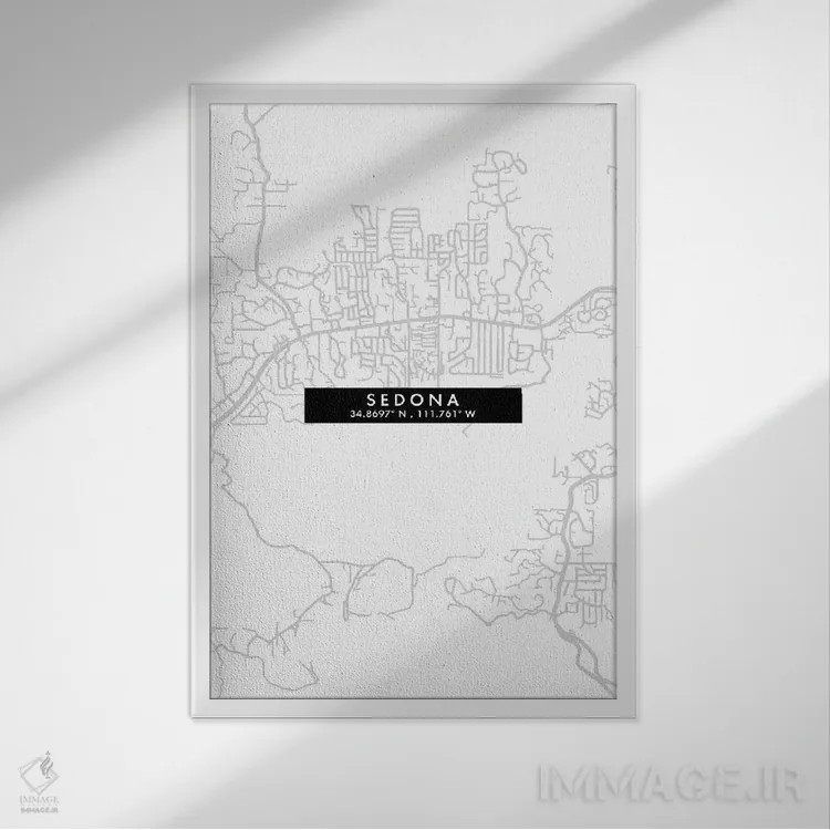 تابلو دکوراتیو Arizona City Map Minimal Style,نقشه مینیمال شهر سدونا، آ… اثر وال دکور ادیکت - نمای قابدار سفید