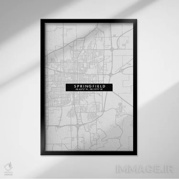 تابلو دکوراتیو Illinois City Map Minimal Style,نقشه مینیمال شهر اسپرینگ… اثر وال دکور ادیکت - نمای قابدار مشکی