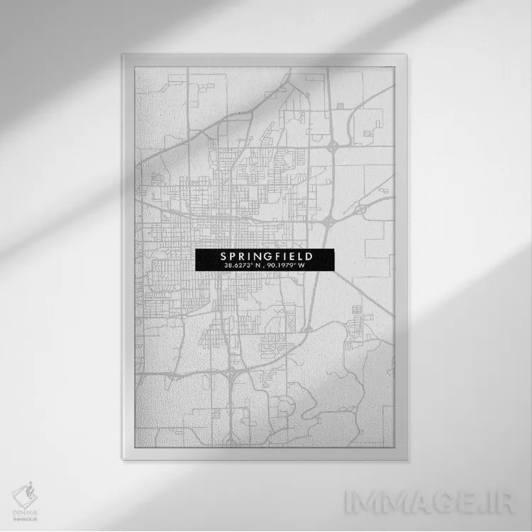 تابلو دکوراتیو Illinois City Map Minimal Style,نقشه مینیمال شهر اسپرینگ… اثر وال دکور ادیکت - نمای قابدار سفید