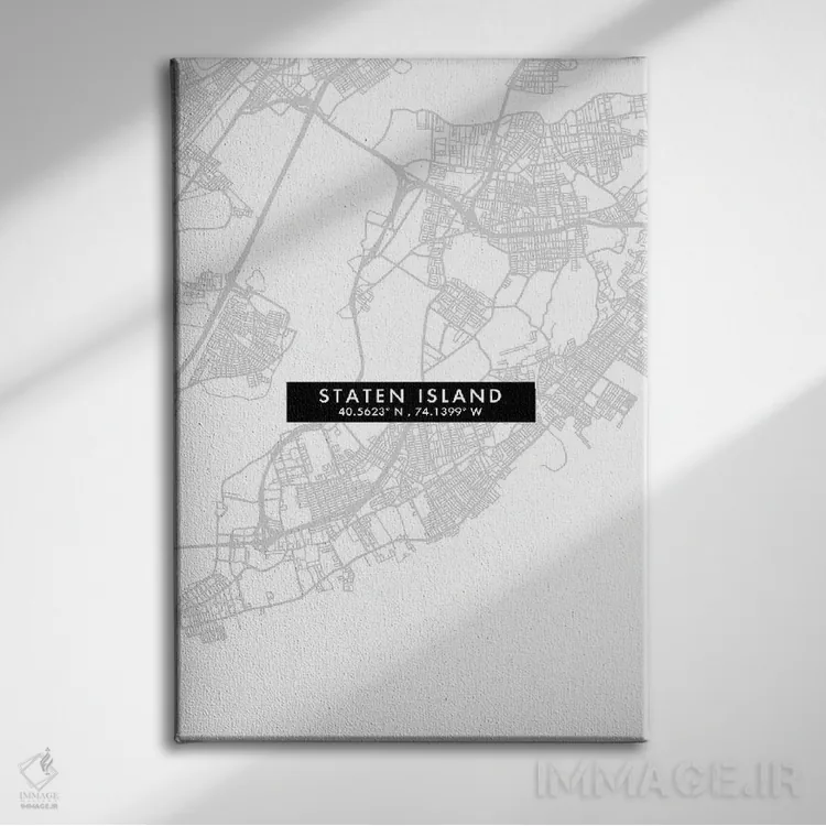 تابلو دکوراتیو New York City Map Minimal Style,نقشه مینیمال جزیره استیت… اثر وال دکور ادیکت - نمای روبهرو روی دیوار