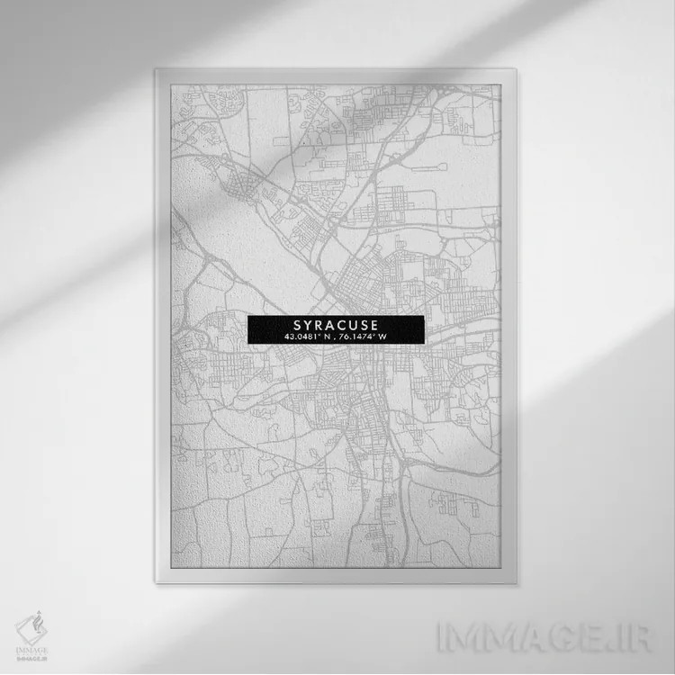 تابلو دکوراتیو New York City Map Minimal Style,نقشه مینیمال شهر سیراکوز… اثر وال دکور ادیکت - نمای قابدار سفید