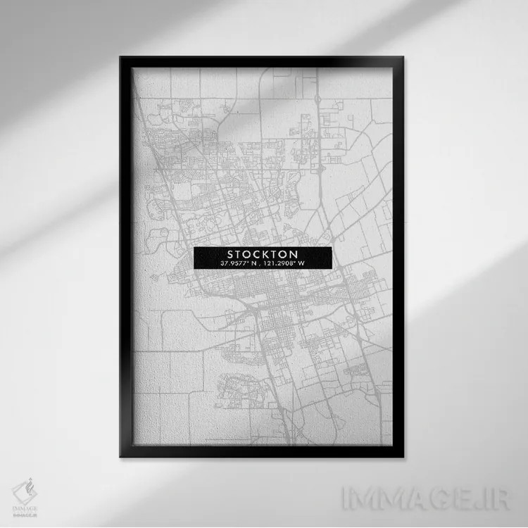 تابلو دکوراتیو California City Map Minimal Style,نقشه مینیمال شهر استاک… اثر وال دکور ادیکت - نمای قابدار مشکی