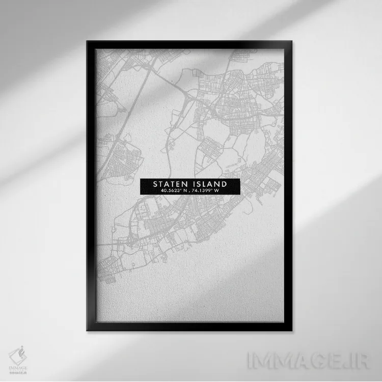 تابلو دکوراتیو New York City Map Minimal Style,نقشه مینیمال جزیره استیت… اثر وال دکور ادیکت - نمای قابدار مشکی