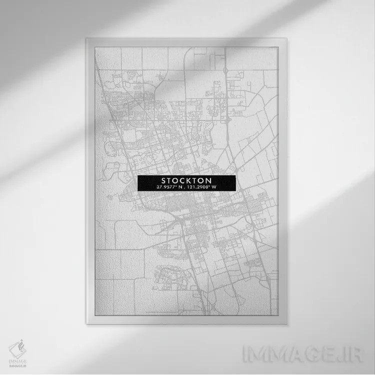 تابلو دکوراتیو California City Map Minimal Style,نقشه مینیمال شهر استاک… اثر وال دکور ادیکت - نمای قابدار سفید