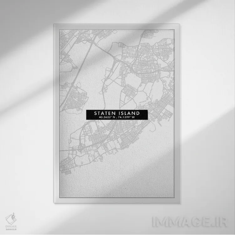 تابلو دکوراتیو New York City Map Minimal Style,نقشه مینیمال جزیره استیت… اثر وال دکور ادیکت - نمای قابدار سفید