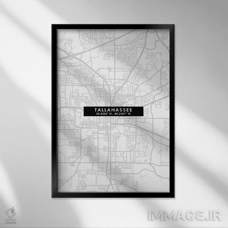 تابلو دکوراتیو Florida City Map Minimal Style,نقشه مینیمال شهر تالاهاسی… اثر وال دکور ادیکت - نمای قابدار مشکی
