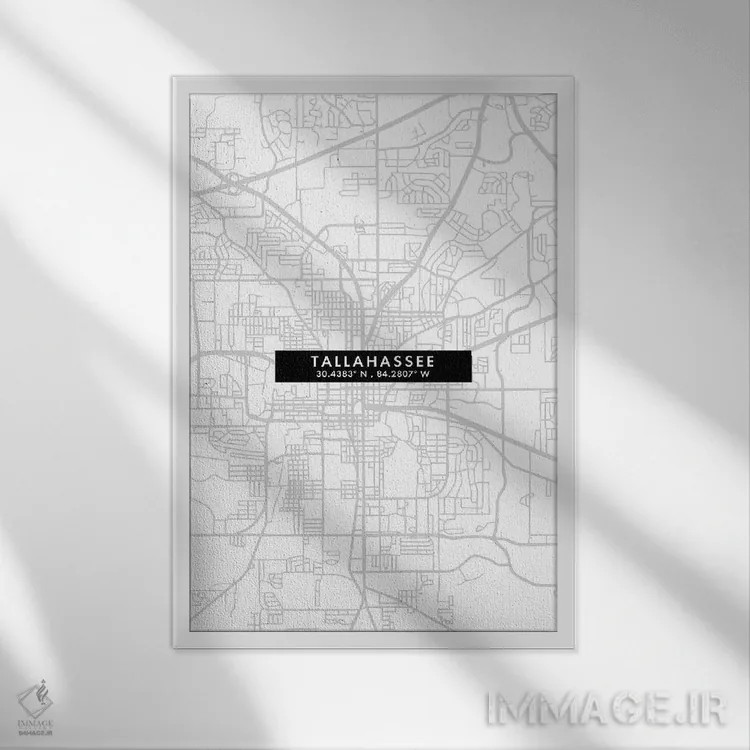 تابلو دکوراتیو Florida City Map Minimal Style,نقشه مینیمال شهر تالاهاسی… اثر وال دکور ادیکت - نمای قابدار سفید