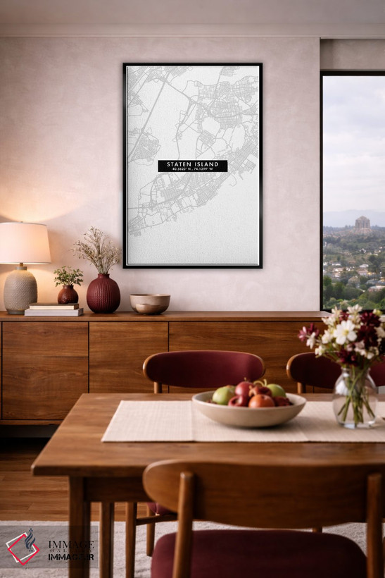 تابلو دکوراتیو New York City Map Minimal Style,نقشه مینیمال جزیره استیت… اثر وال دکور ادیکت - D3B