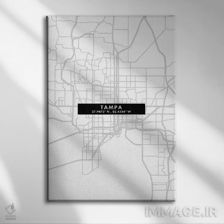 تابلو دکوراتیو Florida City Map Minimal Style,نقشه مینیمال شهر تامپا، ف… اثر وال دکور ادیکت - نمای روبهرو روی دیوار