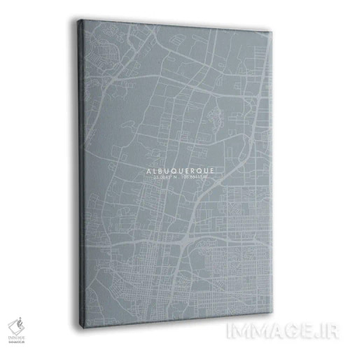 تابلو دکوراتیو New Mexico, City Map Grey Blue Style,نقشه شهر آلبوکرکی… اثر وال دکور ادیکت - نمای پرسپکتیو محصول