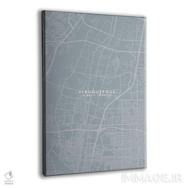 تابلو دکوراتیو New Mexico, City Map Grey Blue Style,نقشه شهر آلبوکرکی… اثر وال دکور ادیکت - نمای پرسپکتیو محصول