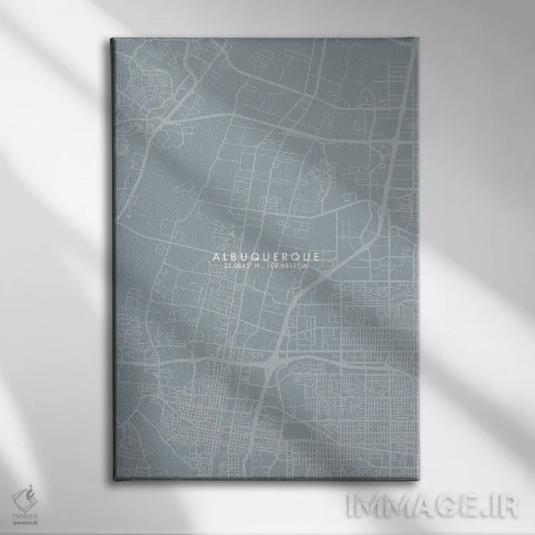 تابلو دکوراتیو New Mexico, City Map Grey Blue Style,نقشه شهر آلبوکرکی… اثر وال دکور ادیکت - نمای روبهرو روی دیوار