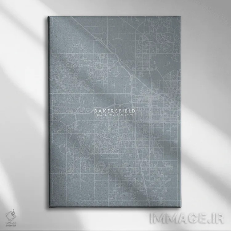 تابلو دکوراتیو California City Map Grey Blue Style,نقشه شهر بیکرزفیلد… اثر وال دکور ادیکت - نمای روبهرو روی دیوار