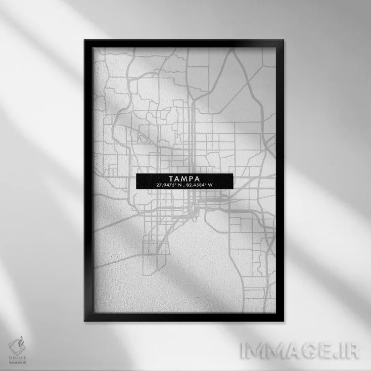 تابلو دکوراتیو Florida City Map Minimal Style,نقشه مینیمال شهر تامپا، ف… اثر وال دکور ادیکت - نمای قابدار مشکی