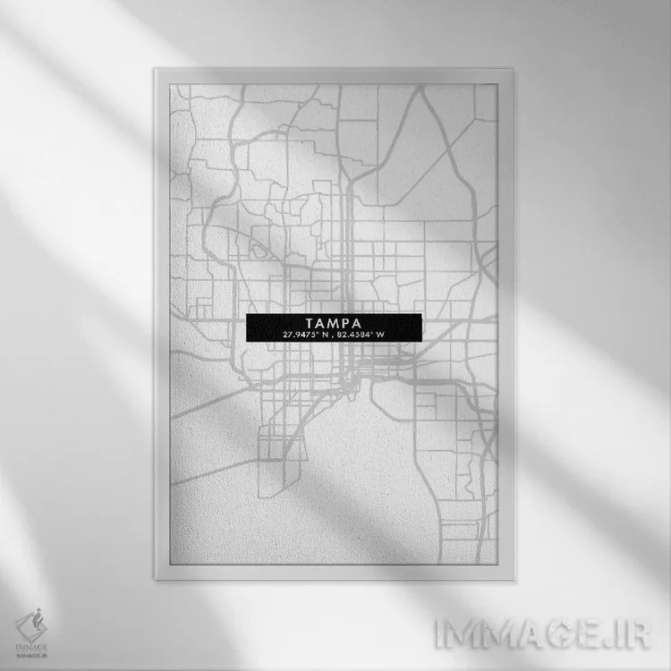 تابلو دکوراتیو Florida City Map Minimal Style,نقشه مینیمال شهر تامپا، ف… اثر وال دکور ادیکت - نمای قابدار سفید