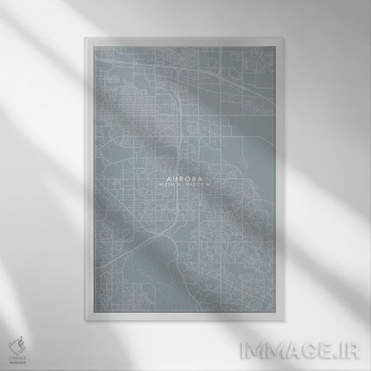تابلو دکوراتیو نقشه شهر اورورا به سبک خاکستری-آبی اثر وال دکور ادیکت - نمای قابدار سفید