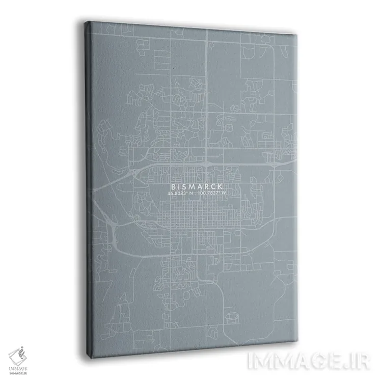 تابلو دکوراتیو North Dakota City Map Grey Blue Style,نقشه شهر بیزمارک… اثر وال دکور ادیکت - نمای پرسپکتیو محصول