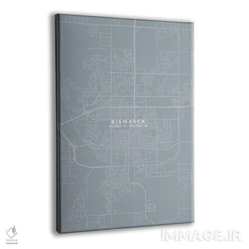 تابلو دکوراتیو North Dakota City Map Grey Blue Style,نقشه شهر بیزمارک… اثر وال دکور ادیکت - نمای پرسپکتیو محصول
