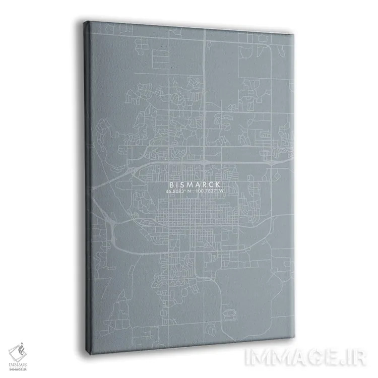 تابلو دکوراتیو North Dakota City Map Grey Blue Style,نقشه شهر بیزمارک… اثر وال دکور ادیکت - نمای پرسپکتیو محصول