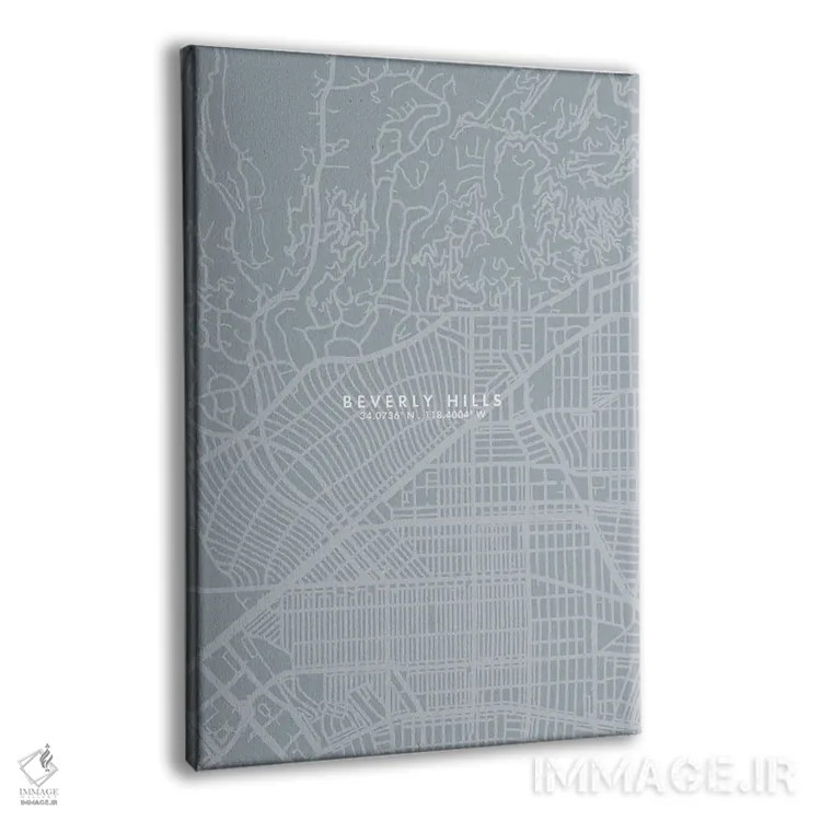 تابلو دکوراتیو California City Map Grey Blue Style,نقشه شهر بورلی هیلز… اثر وال دکور ادیکت - نمای پرسپکتیو محصول