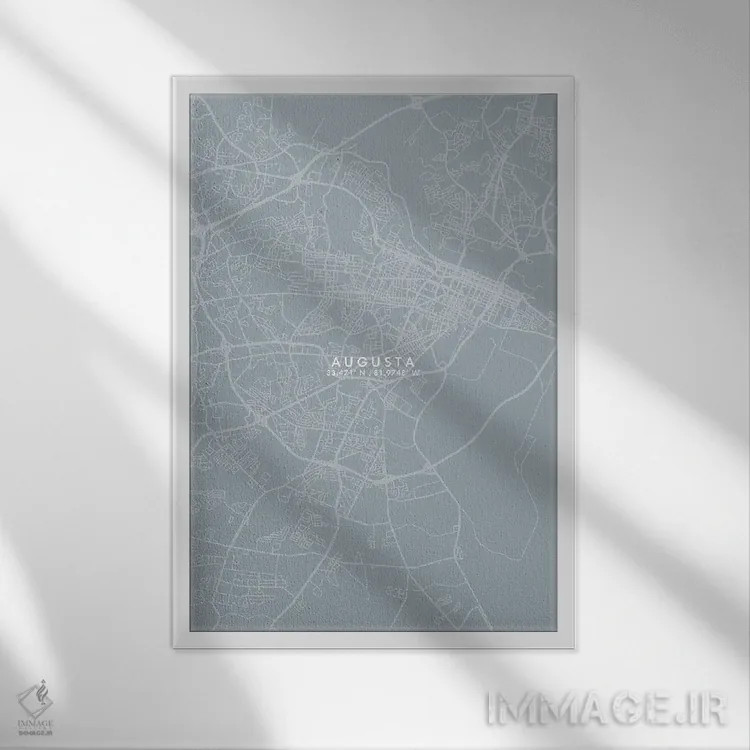 تابلو دکوراتیو نقشه شهر آگوستا به سبک خاکستری-آبی اثر وال دکور ادیکت - نمای قابدار سفید