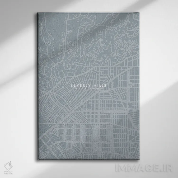 تابلو دکوراتیو California City Map Grey Blue Style,نقشه شهر بورلی هیلز… اثر وال دکور ادیکت - نمای روبهرو روی دیوار