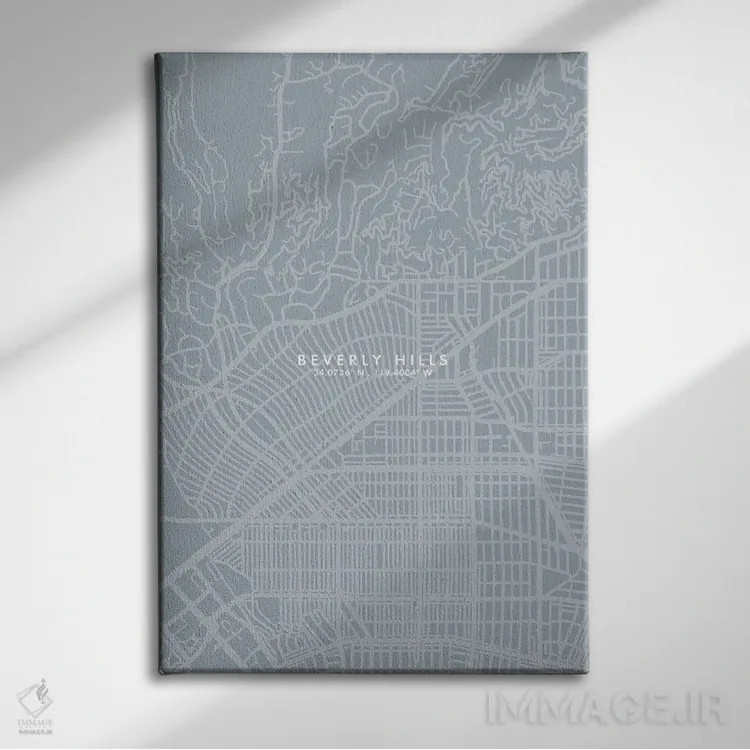 تابلو دکوراتیو California City Map Grey Blue Style,نقشه شهر بورلی هیلز… اثر وال دکور ادیکت - نمای روبهرو روی دیوار