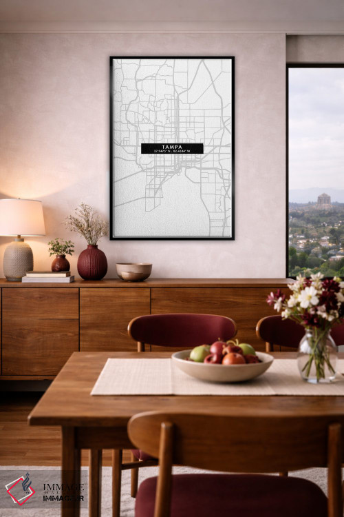 تابلو دکوراتیو Florida City Map Minimal Style,نقشه مینیمال شهر تامپا، ف… اثر وال دکور ادیکت - D3B