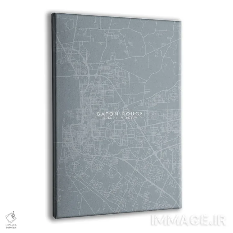 تابلو دکوراتیو Louisiana City Map Grey Blue Style,نقشه شهر بتن روژ، لوئ… اثر وال دکور ادیکت - نمای پرسپکتیو محصول