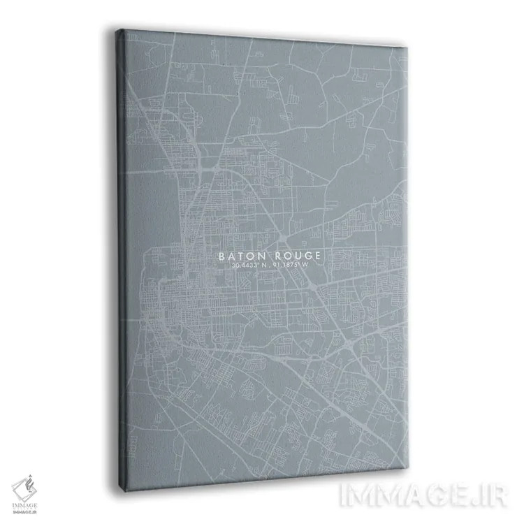 تابلو دکوراتیو Louisiana City Map Grey Blue Style,نقشه شهر بتن روژ، لوئ… اثر وال دکور ادیکت - نمای پرسپکتیو محصول