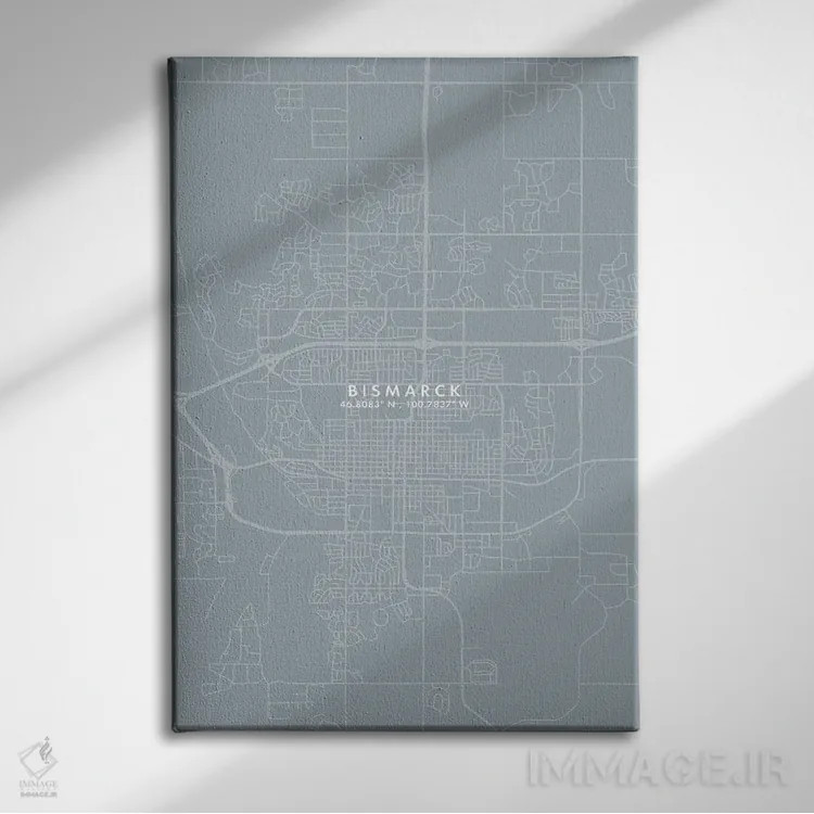 تابلو دکوراتیو North Dakota City Map Grey Blue Style,نقشه شهر بیزمارک… اثر وال دکور ادیکت - نمای روبهرو روی دیوار