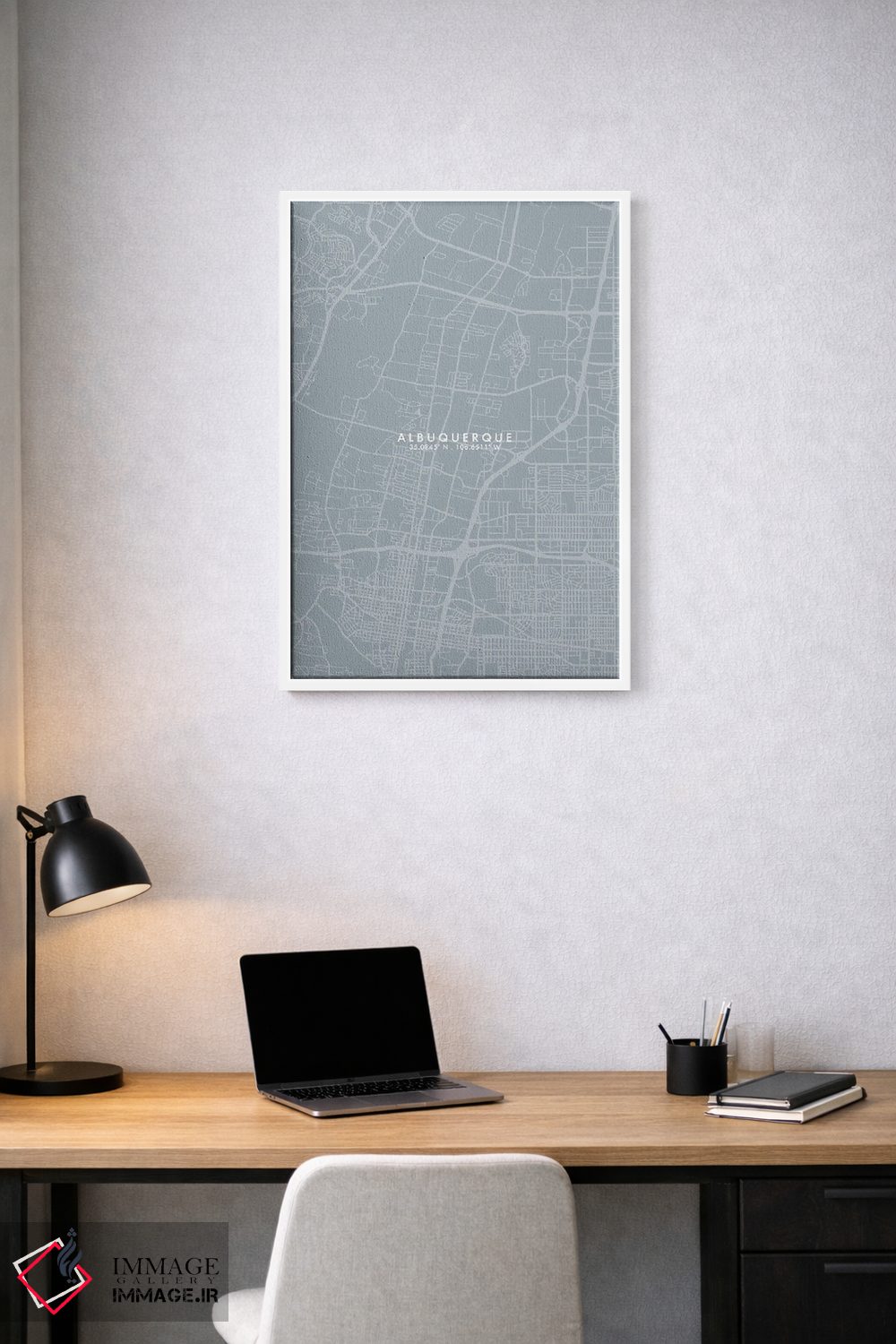 تابلو دکوراتیو New Mexico, City Map Grey Blue Style,نقشه شهر آلبوکرکی… اثر وال دکور ادیکت - D1W