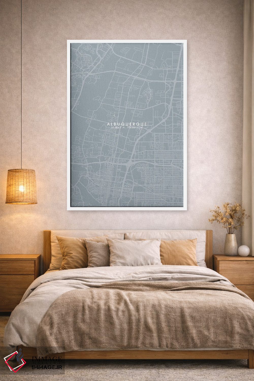 تابلو دکوراتیو New Mexico, City Map Grey Blue Style,نقشه شهر آلبوکرکی… اثر وال دکور ادیکت - D2W